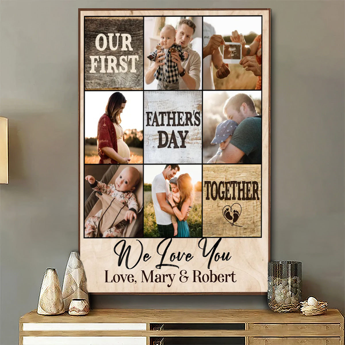 Personalized Our First Fathers Day Gifts 2025,Custom Daddy Photo Collages Canvas Poster