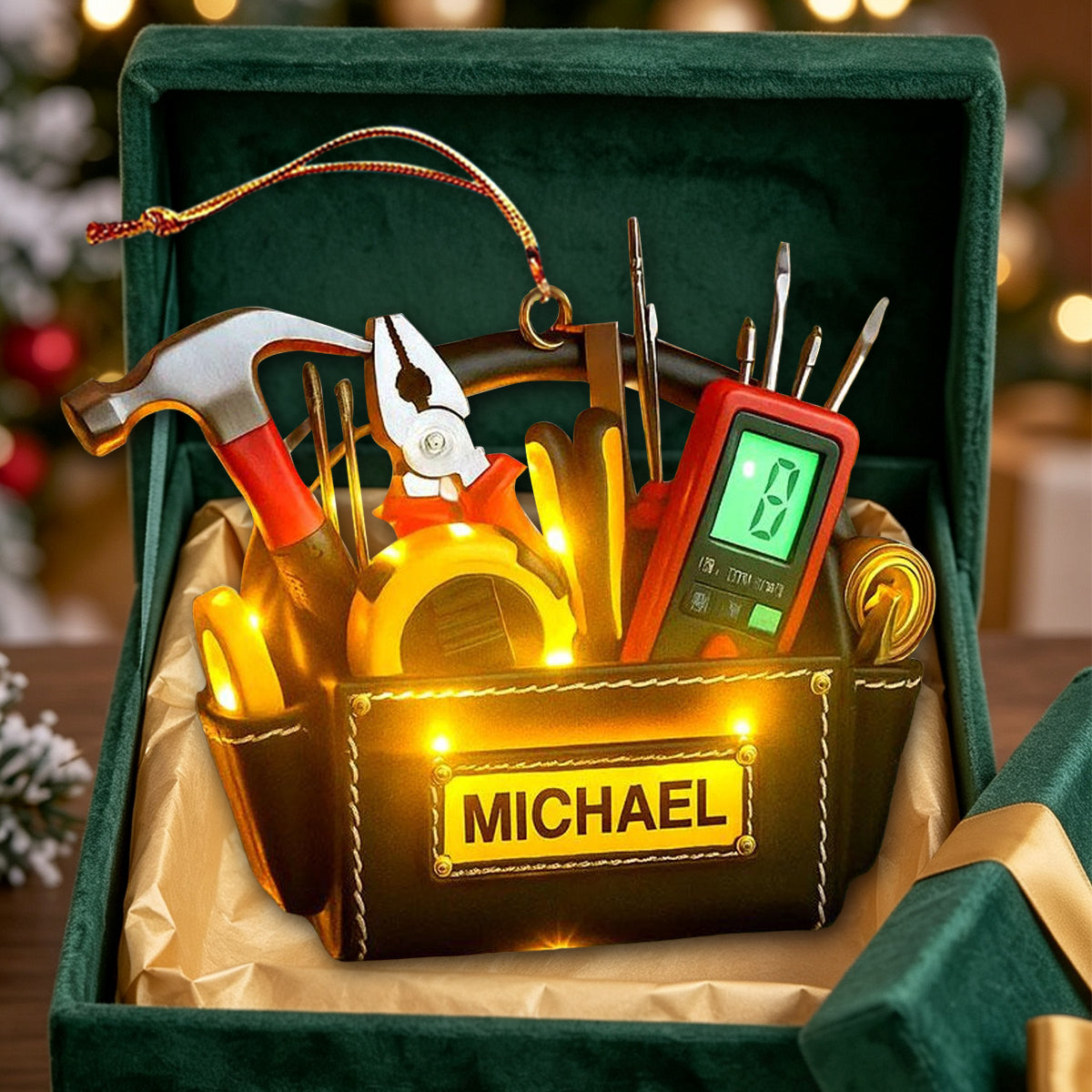 Personalized Electrician Tool Bag Christmas Ornament – Custom Name Gift for Electricians