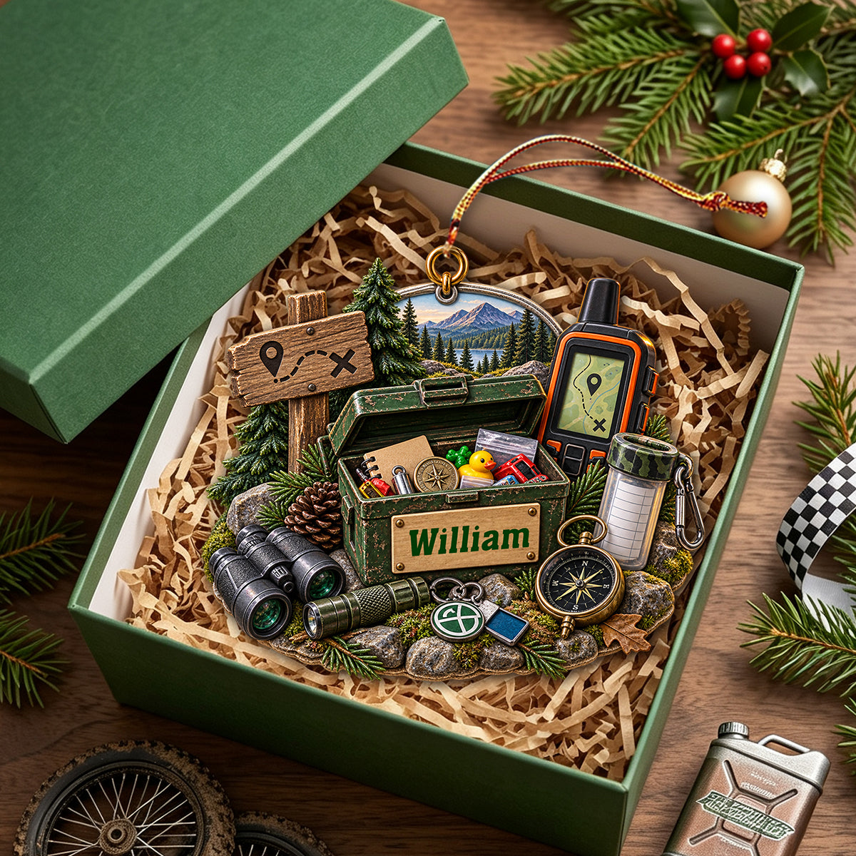 Personalized Geocaching Christmas Ornament Outdoor Adventure Decoration