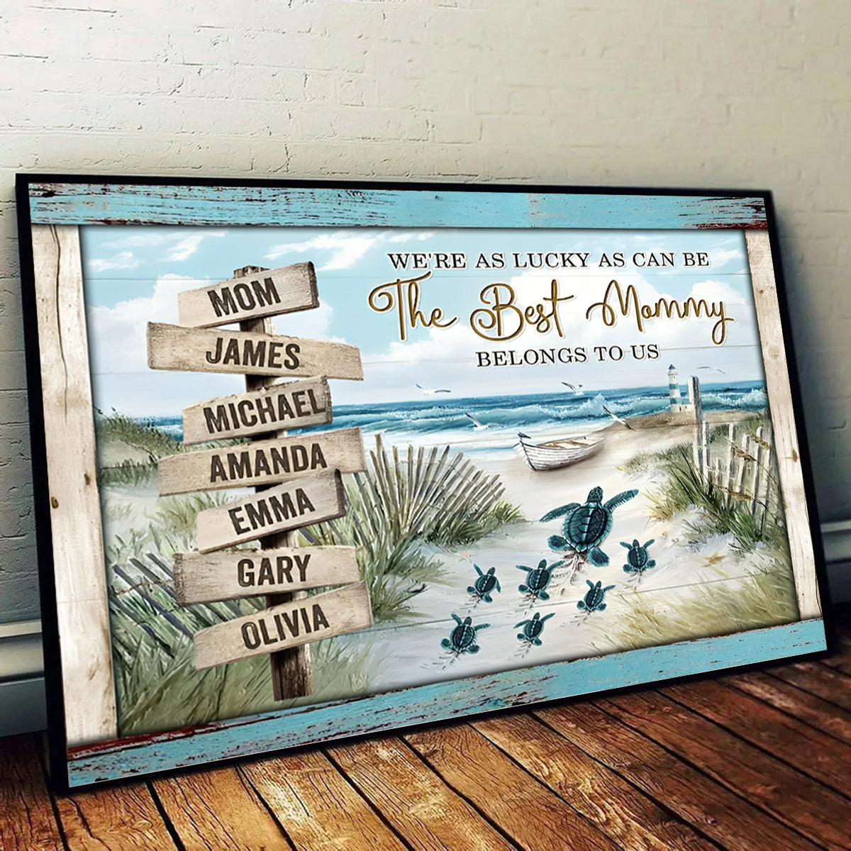 Personalized Sea Turtle Mother's Day Gift - Custom Beach Name Wall Art Canvas Poster