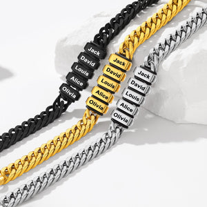 Personalized Cuban Chain Name Beads Bracelet Gift For Dad, Son, Husband