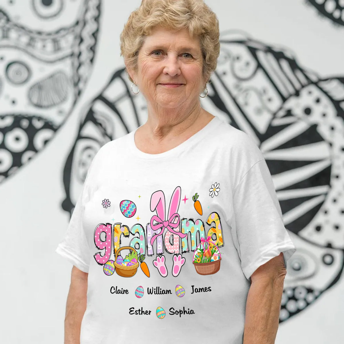 Easter Bunny Coquette Bow Gift For Family, Personalized Grandma And Kids T-Shirt