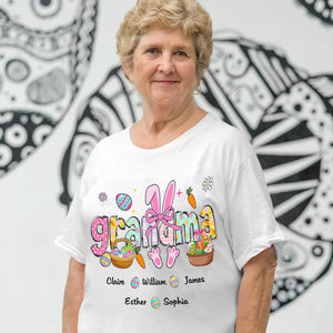 Easter Bunny Coquette Bow Gift For Family, Personalized Grandma And Kids T-Shirt