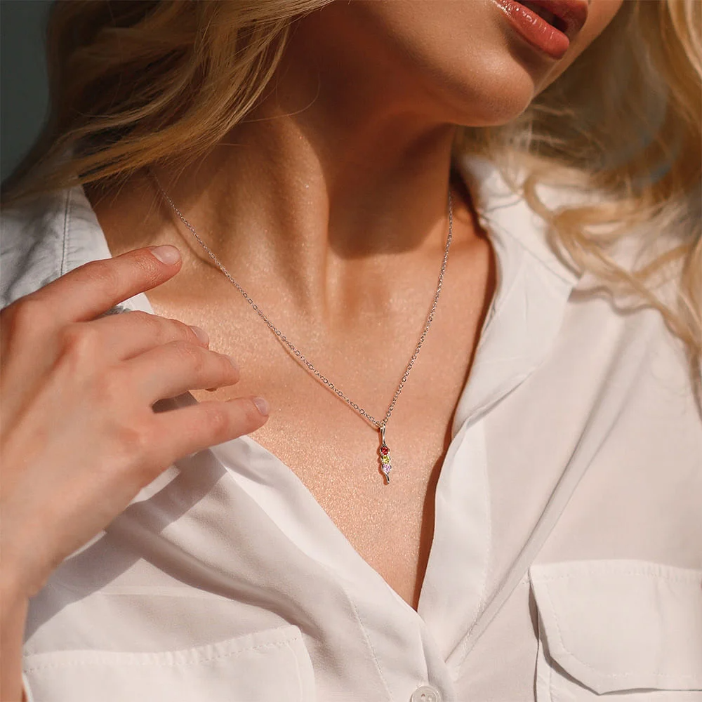 Personalized Peas in a Pod Family Necklace with 2-8 Birthstones