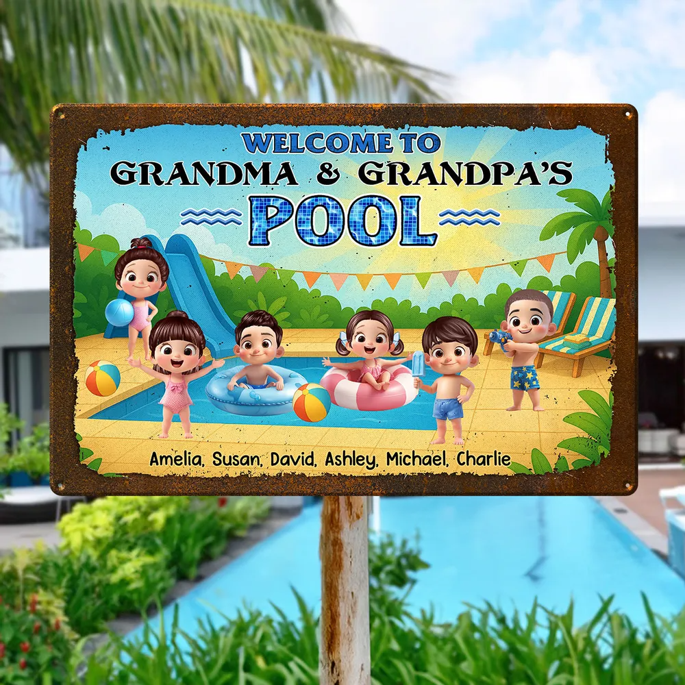 Welcome to Grandma & Grandpa's Pool Personalized Metal Sign
