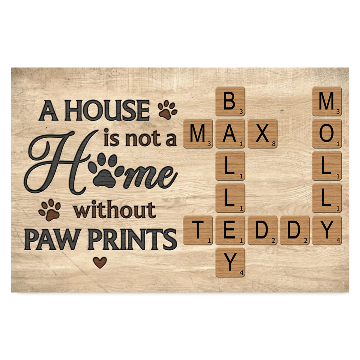 Home With Paw Prints Personalized Crossword Puzzle Art Canvas Gift For Dog Lover