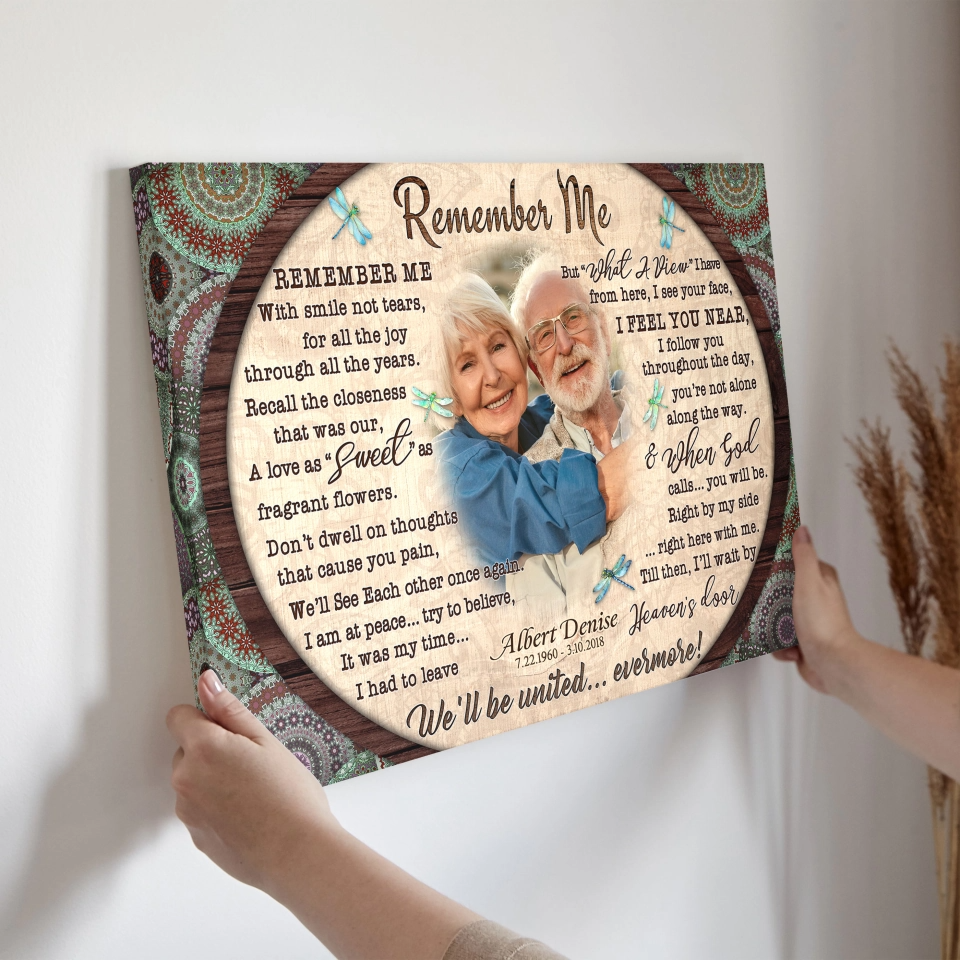 Personalized Canvas Prints, Custom Photo, Loss Of Mom, Loss Of Dad, Mandala Pattern Remember Me Canvas
