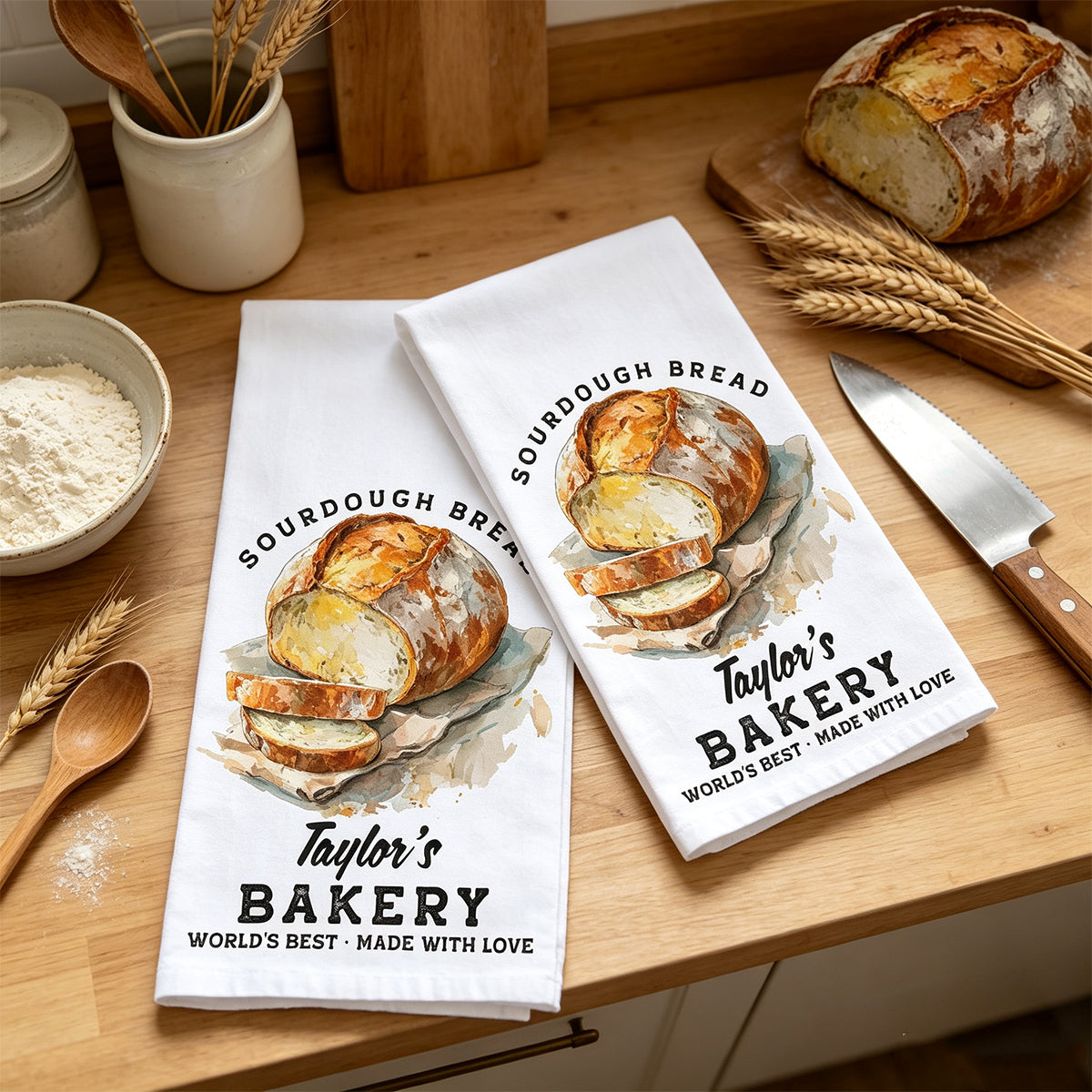 Custom Personalized Sourdough Starter Kitchen Towel – Oil Painting Style Artwork | Funny Gift For Bread Lovers & Bakers