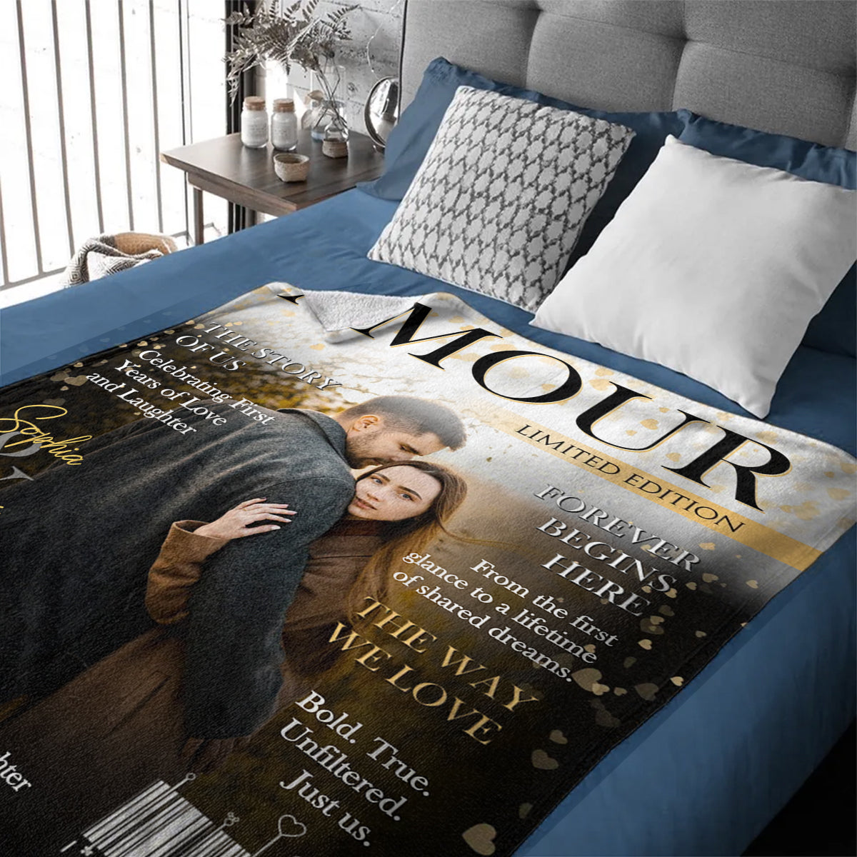 Personalized Amour Magazine Cover, Custom Couple Newspaper Blanket, Romantic Love Story Gift