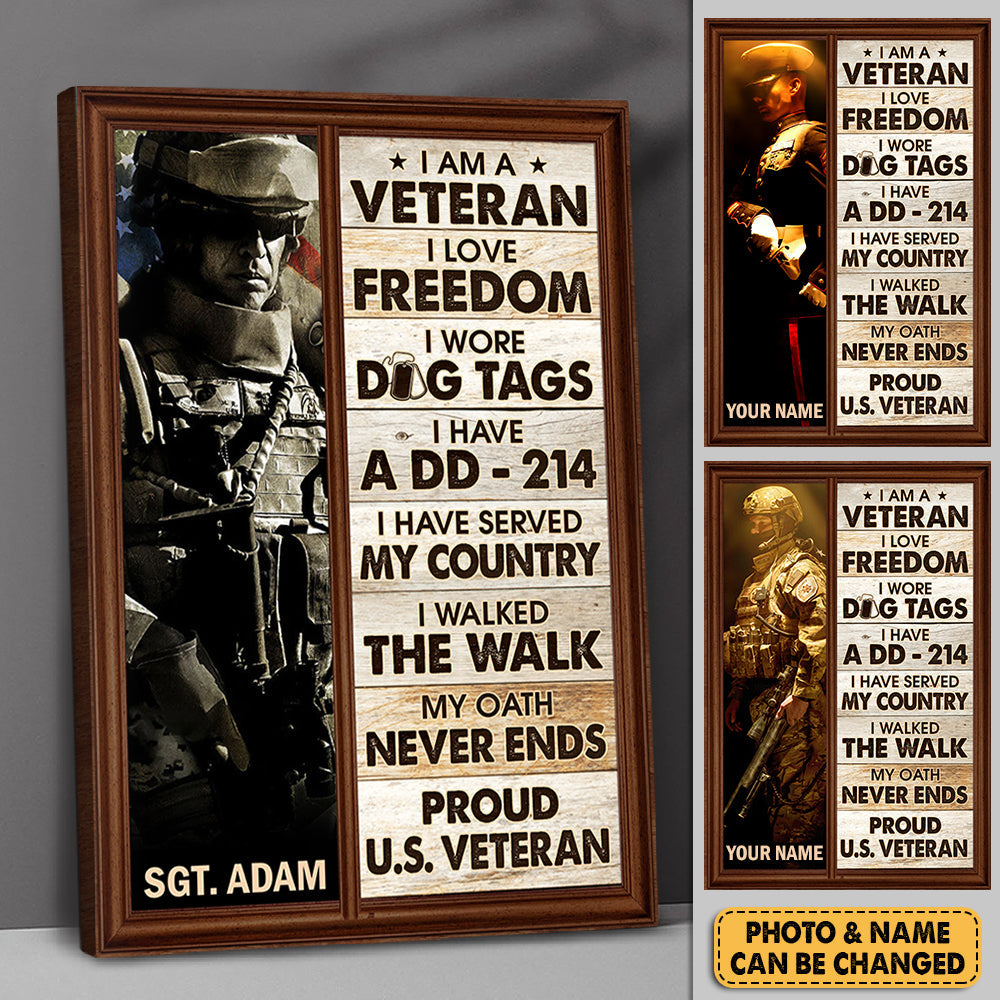 Personalized Canvas Gift For VeteranCustom Gift For Veteran I Am A Veteran I Love Freedom