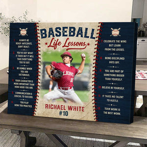 Baseball Life Lessons Canvas, Personalized Baseball Wall Art, Custom Player Name & Number