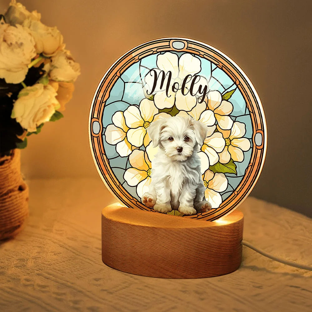 Custom Photo Birth Flowers Personalized Stained Acrylic Block LED Night Light