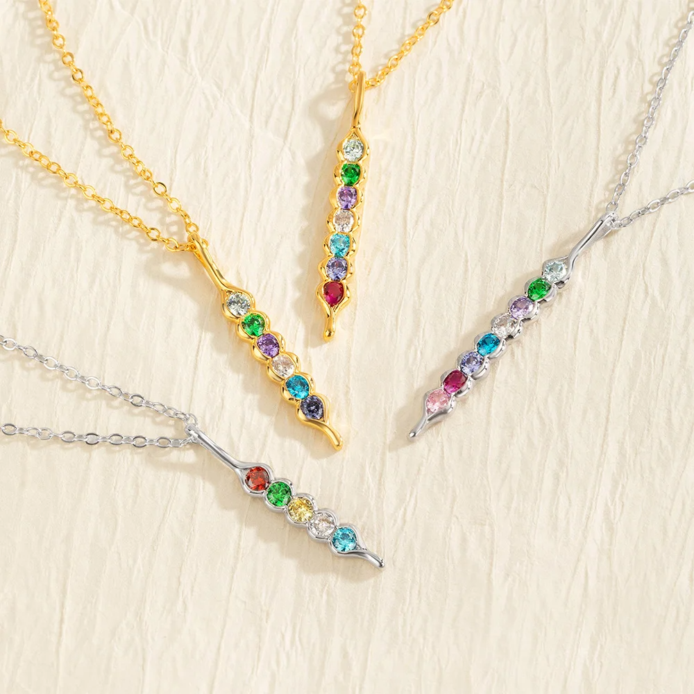 Personalized Peas in a Pod Family Necklace with 2-8 Birthstones