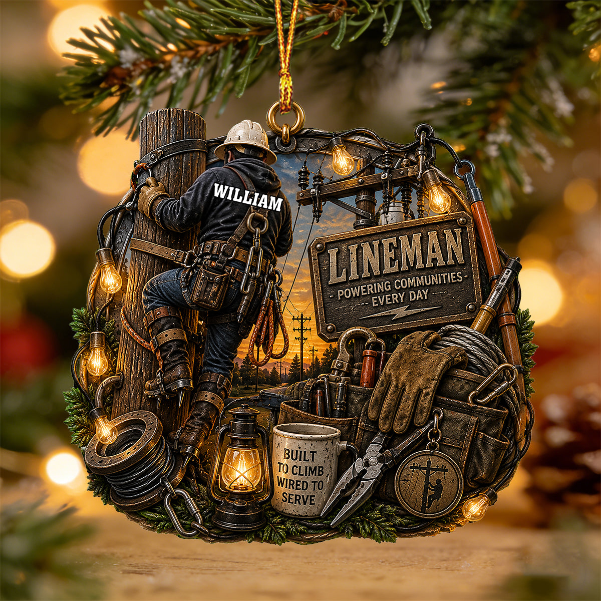 Powering Communities Every Day On Personalized Lineman Ornament Decoration For Electrician