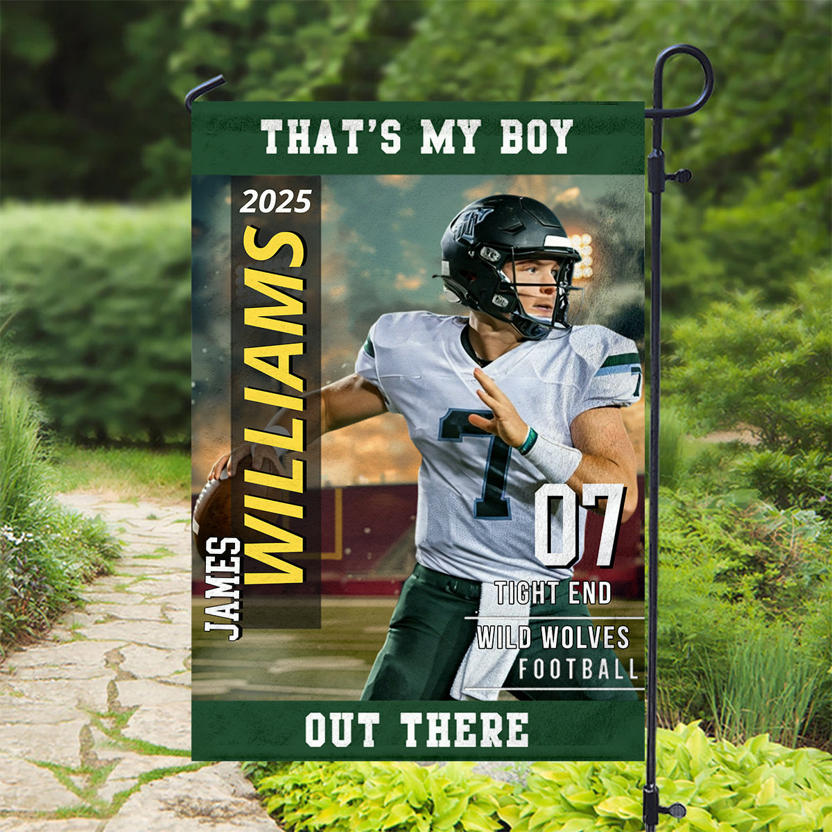 American Football Photo Flag My Heart Is On That Field - Personalized Gift For Football Player