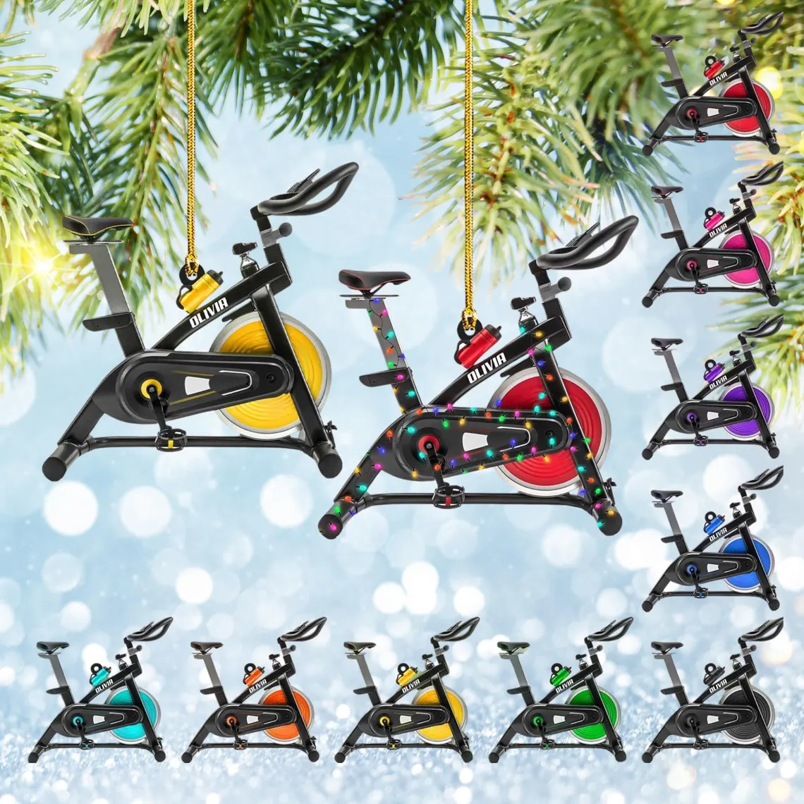 Custom Fitness Bike Christmas Ornament, Spin Bike Ornament