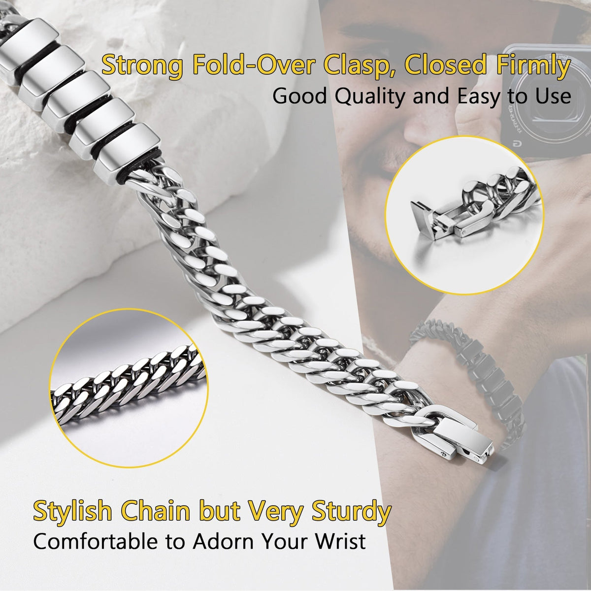 Personalized Cuban Chain Name Beads Bracelet Gift For Dad, Son, Husband