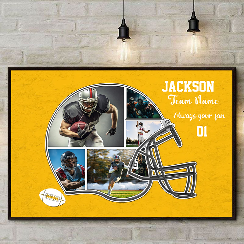 American Football Photo Collage Canvas Personalized Helmet Football Photo Canvas Gift