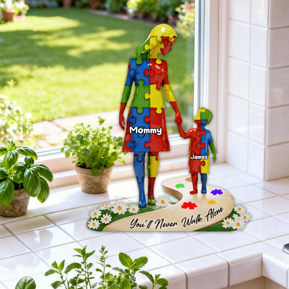 You'll Never Walk Alone - Personalized Autism Awareness Custom Shaped Acrylic Plaque