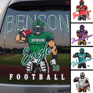 Personalized Name & Number Football Car Decal – Retro Football Design For Fans