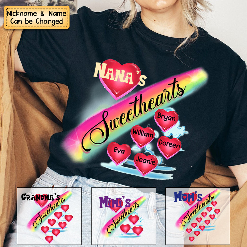 Personalized Grandma's Sweethearts Rainbow Heart Pure Cotton T-Shirt