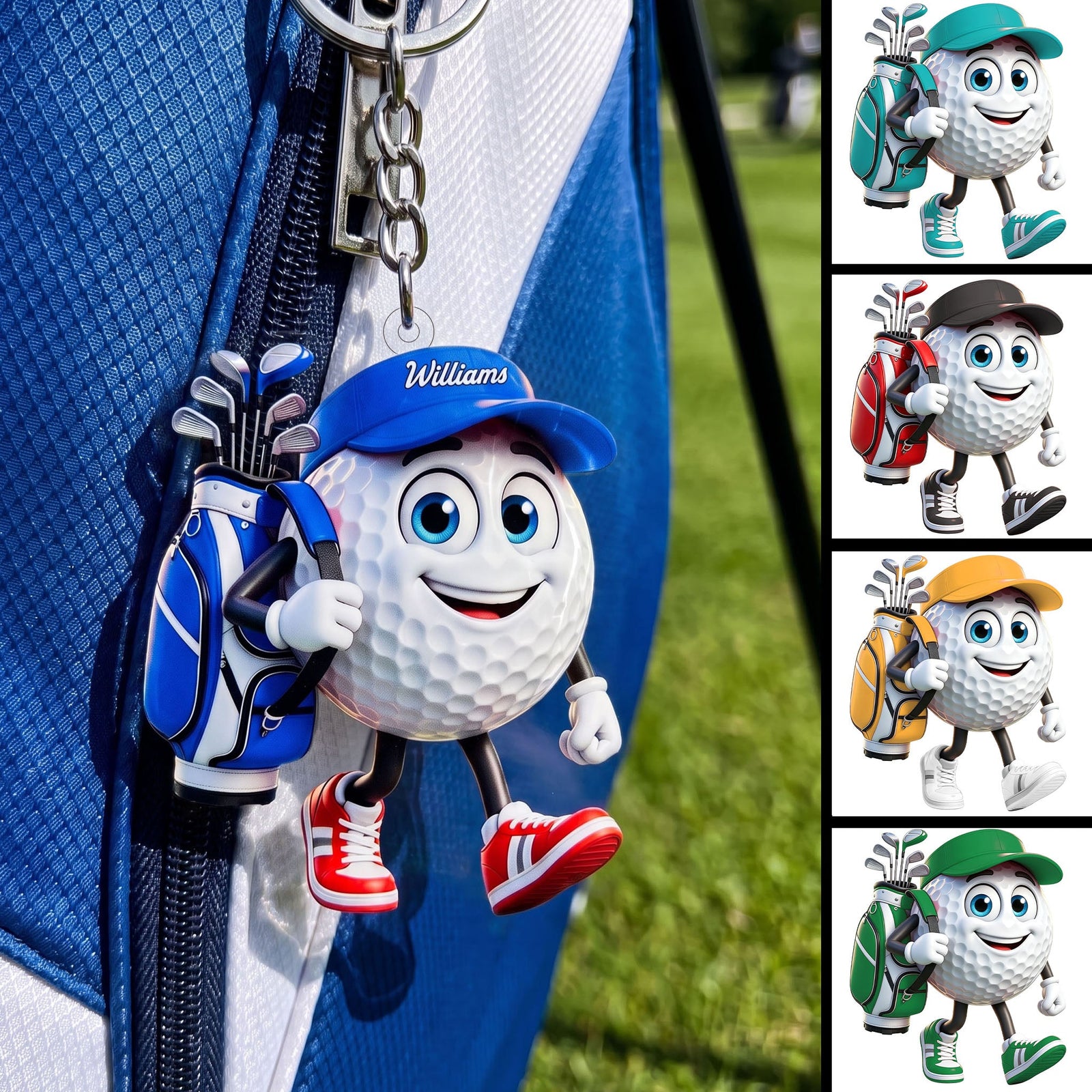 Funny Walking Golf Ball Character Sports Decor Keychain
