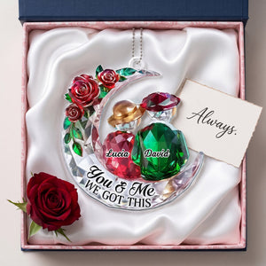 Couple On The Moon With Roses - Personalized Ornament