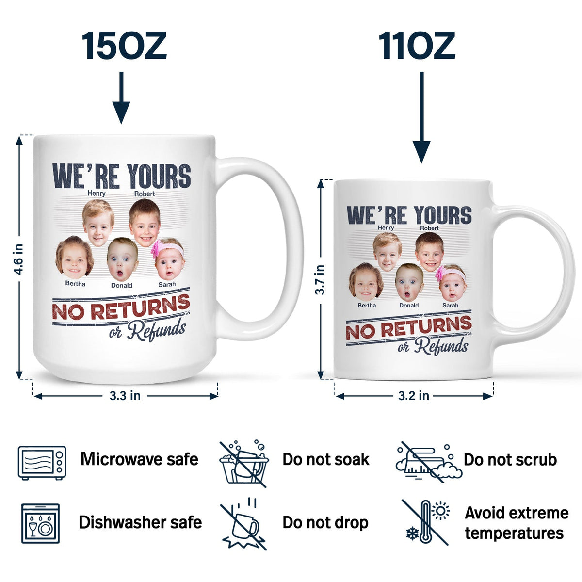 Custom Photo No Returns Or Refunds Grandkids Personalized Mug - Gift For Dad, Mom, Grandma, Grandpa