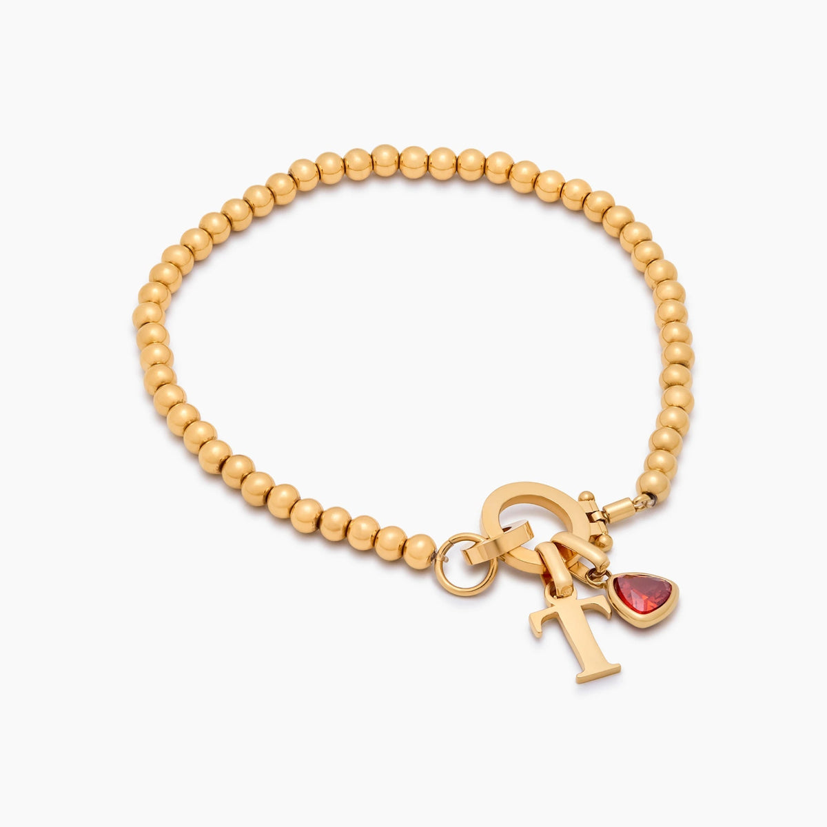 BEADED BIRTHSTONE PERSONALIZED INITIAL CHARM BRACELET