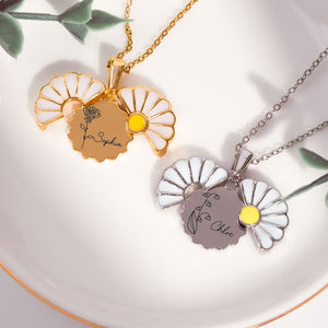 Birth Flower Engraved Name Necklace - Personalized Daisy Necklace Mother's Day