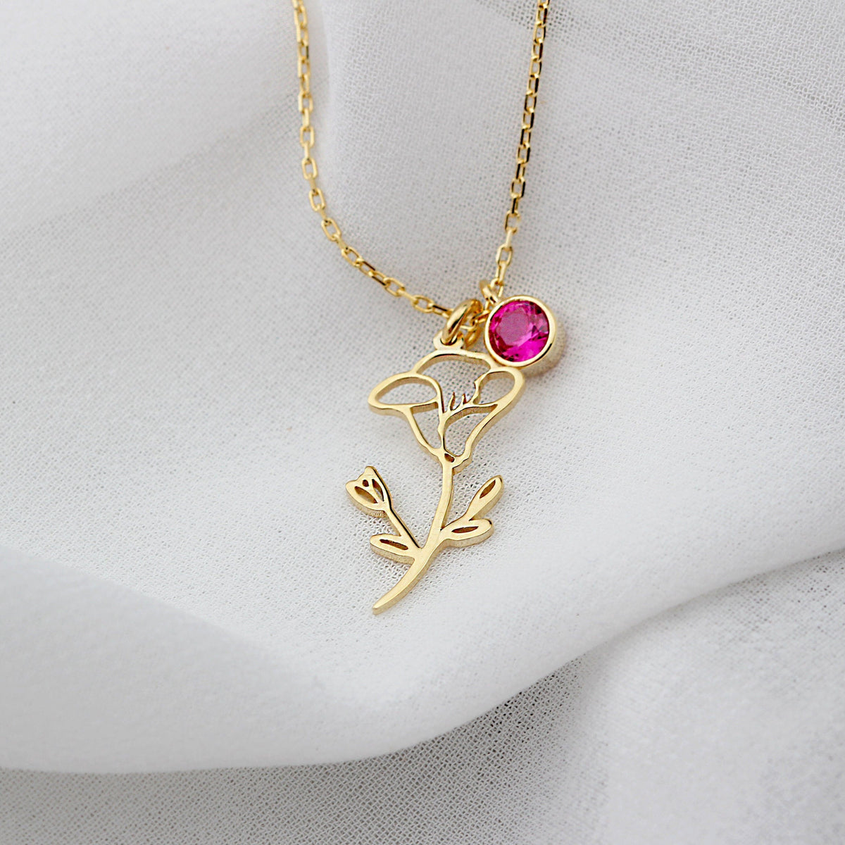 Personalized Birth Flower, Birthstone Birth Flower Necklace