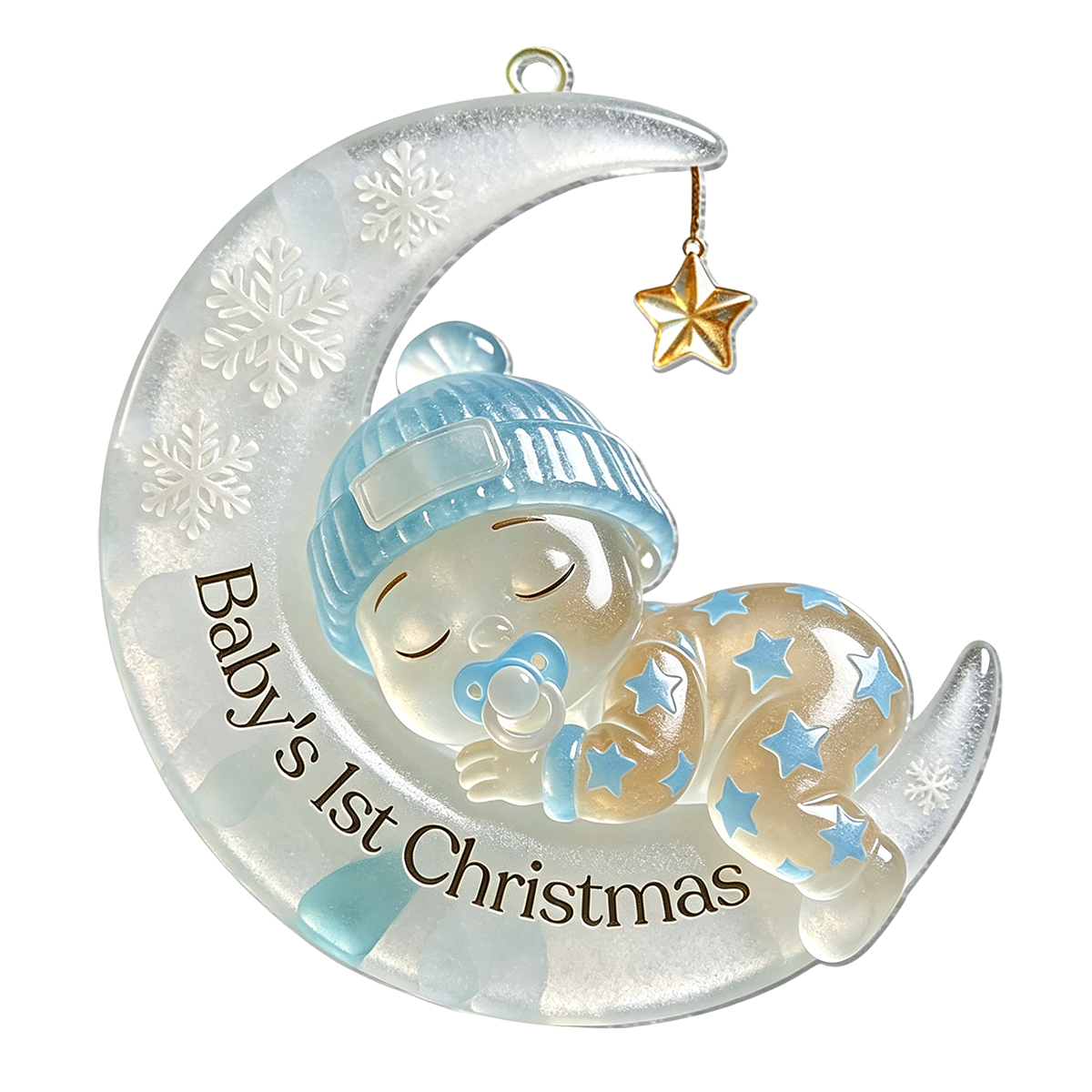 Baby’s First Christmas Personalized Ornament - Custom Moon Sea Glass Acrylic Keepsake, Newborn Gift