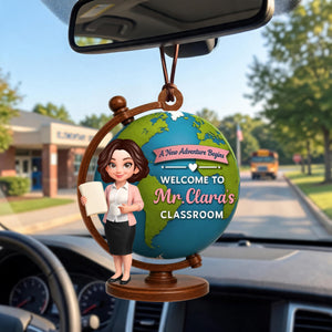Personalized "A New Adventure Begins" Acrylic Hanging Ornament – Globe Art Teacher Gift For Classroom