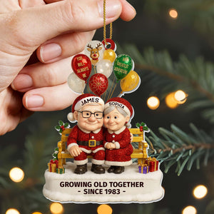 Growing Old Together  Elderly Couple With Festive Balloons Personalized Acrylic Ornament