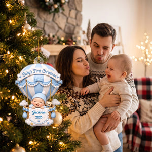 Baby On Hot Air Balloon - Baby First Christmas Personalized Acrylic Ornament