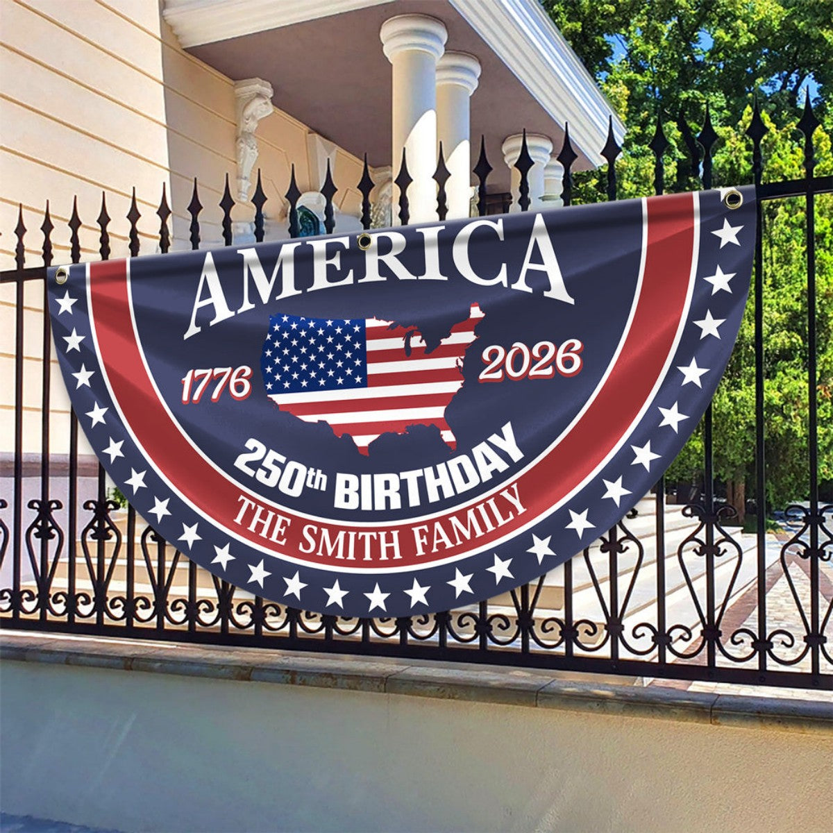 Personalized Family Name America 250 Birthday 1776-2026 Non-Pleated Fan Flag