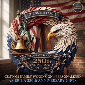 Custom Family Wood Sign Personalized America 250th Anniversary Gifts