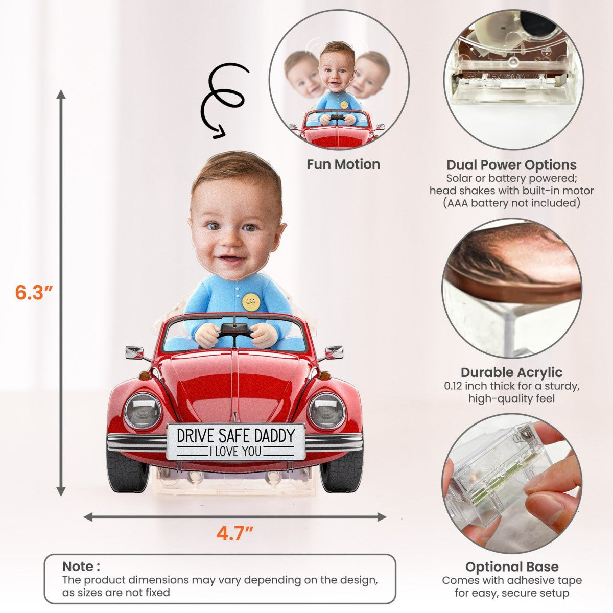 Drive Safe Daddy - Personalized Photo Shaking Head Acrylic Standee