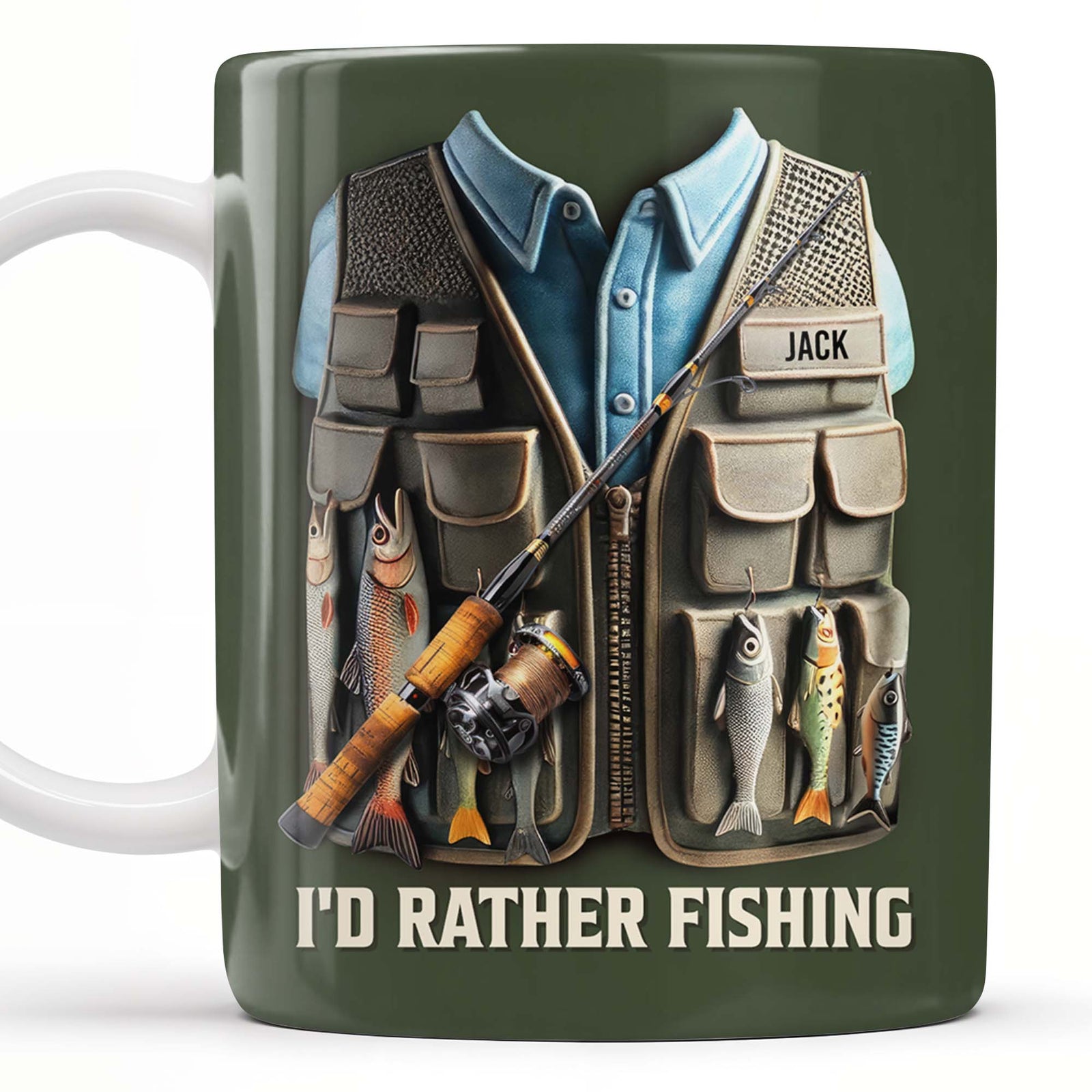 I'd Rather Be Fishing, Fishing Gear and Fish Design, Personalized Coffee Mug, Gift For Fishing Enthusiasts