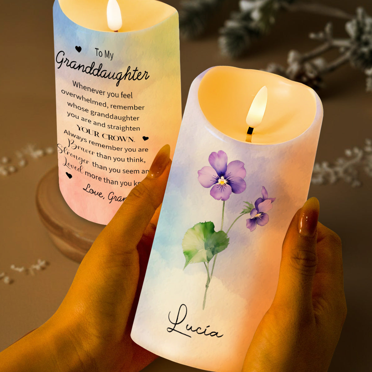 Straighten Your Crown - Granddaughter Personalized LED Candle Gift For Family