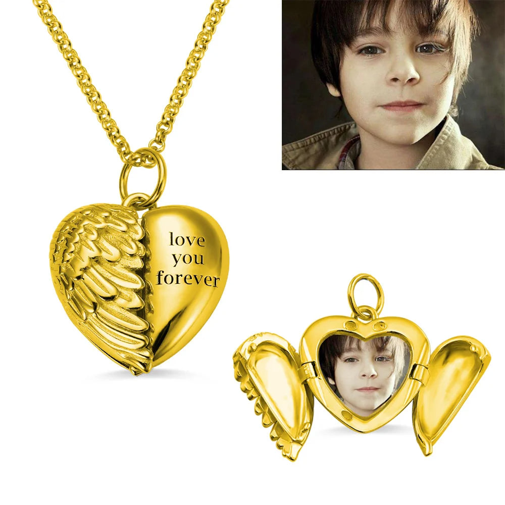 Personalized Engravable Angel Wing Photo Necklace