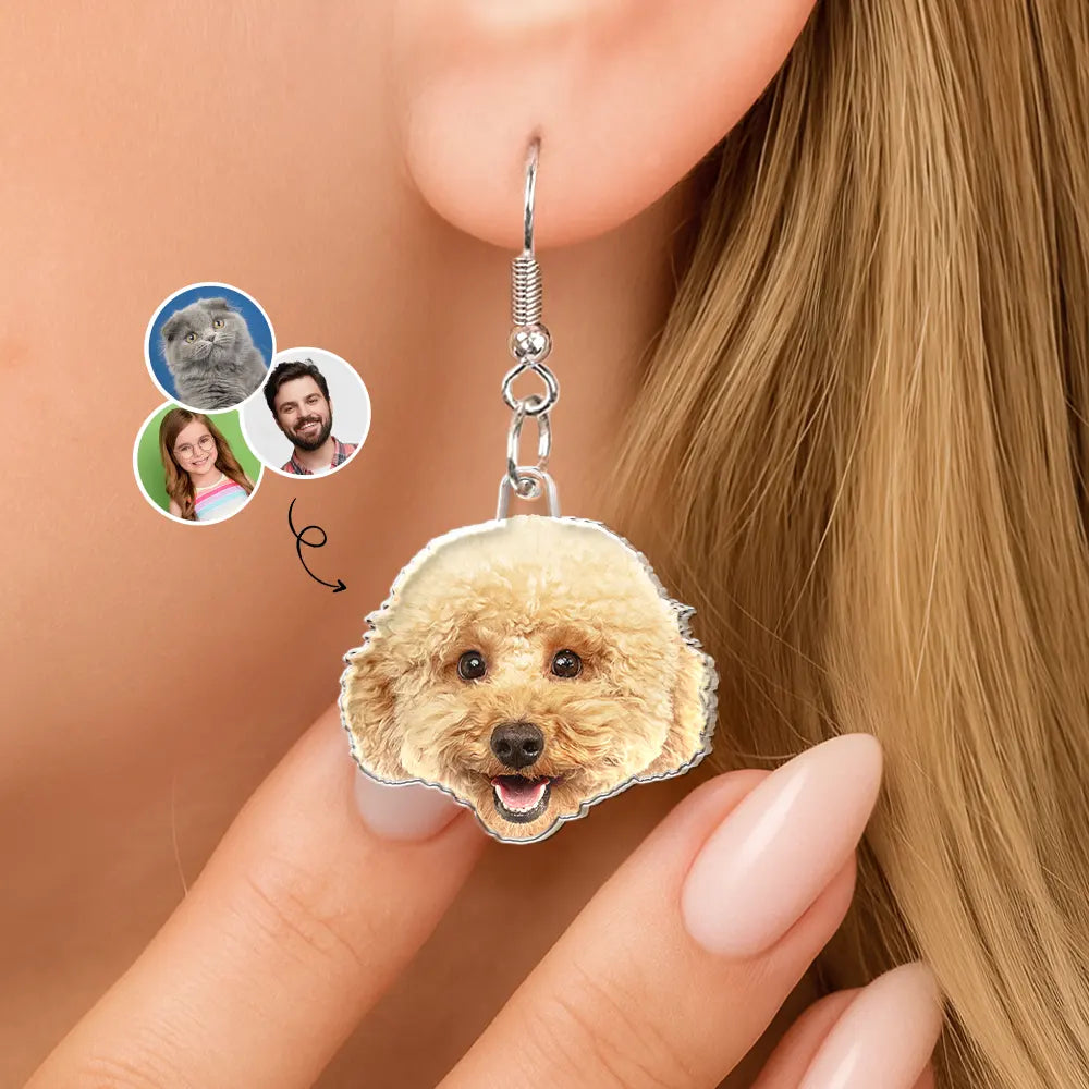 Custom Photo Funny Face Pet Kid Family - Personalized Acrylic Earrings