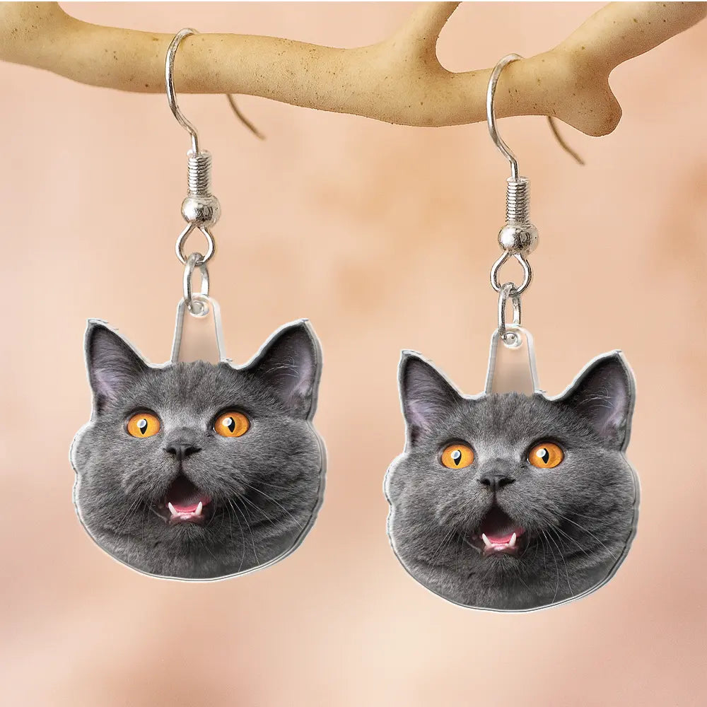 Custom Photo Funny Face Pet Kid Family - Personalized Acrylic Earrings