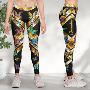 Custom Kid Names Butterfly Style - Personalized Leggings For Grandma