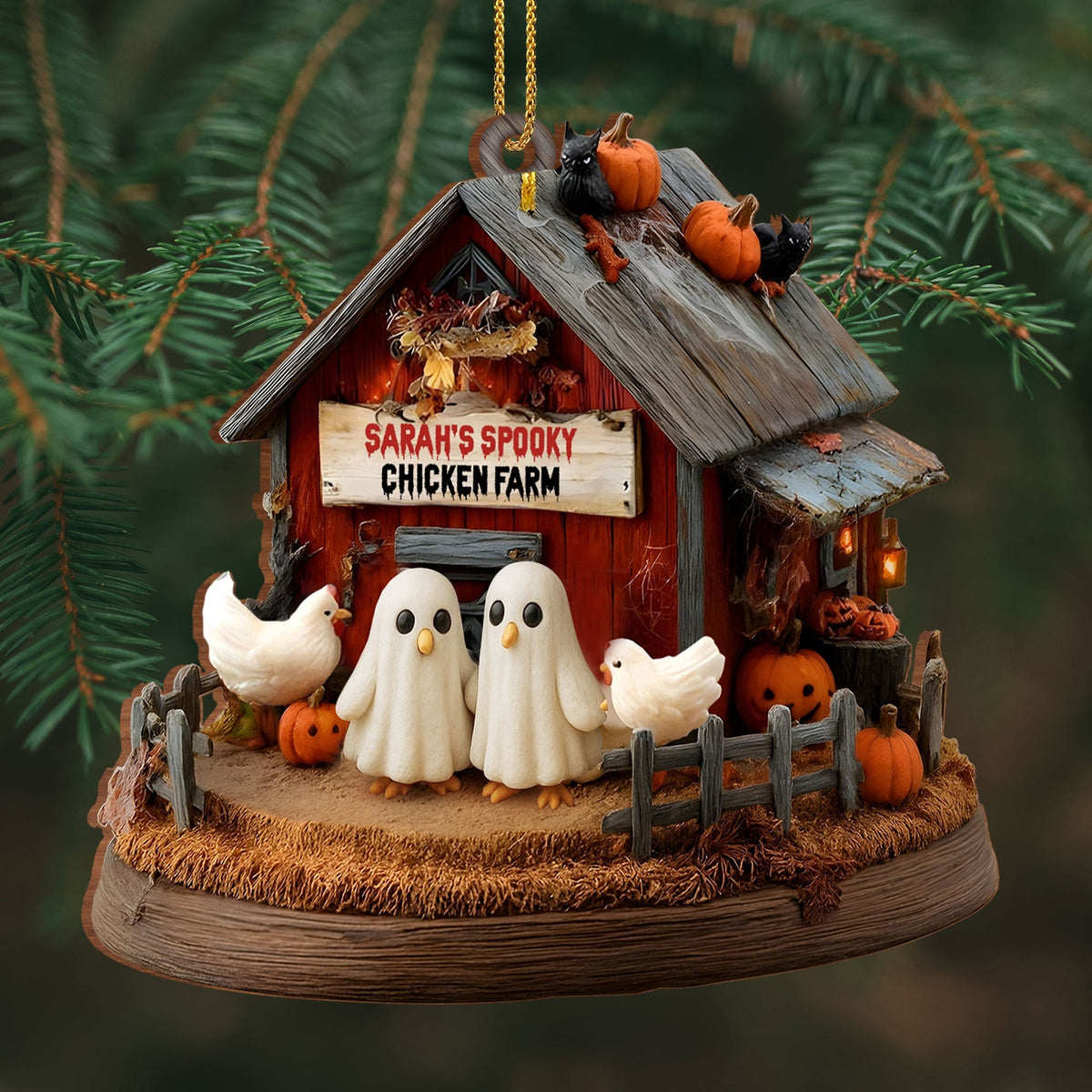 Celebrate Your Onw Spooky Chicken Farm, Personalized Wood Ornament, Gift For Halloween