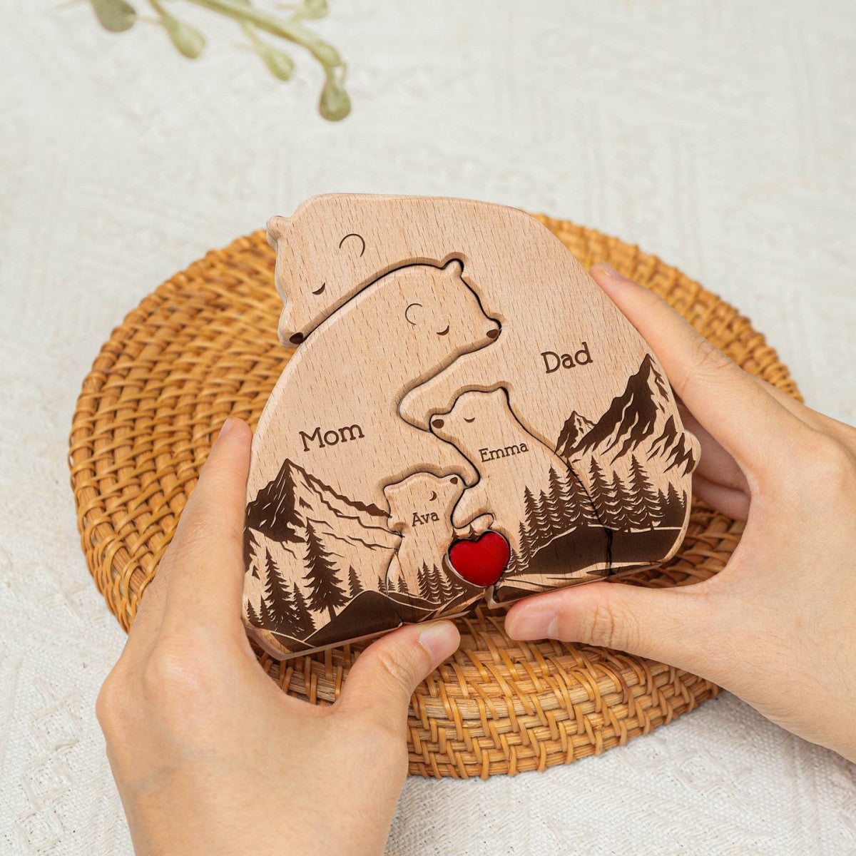 Hugging Bear Family New Version - Personalized Wooden Bear Family Puzzle