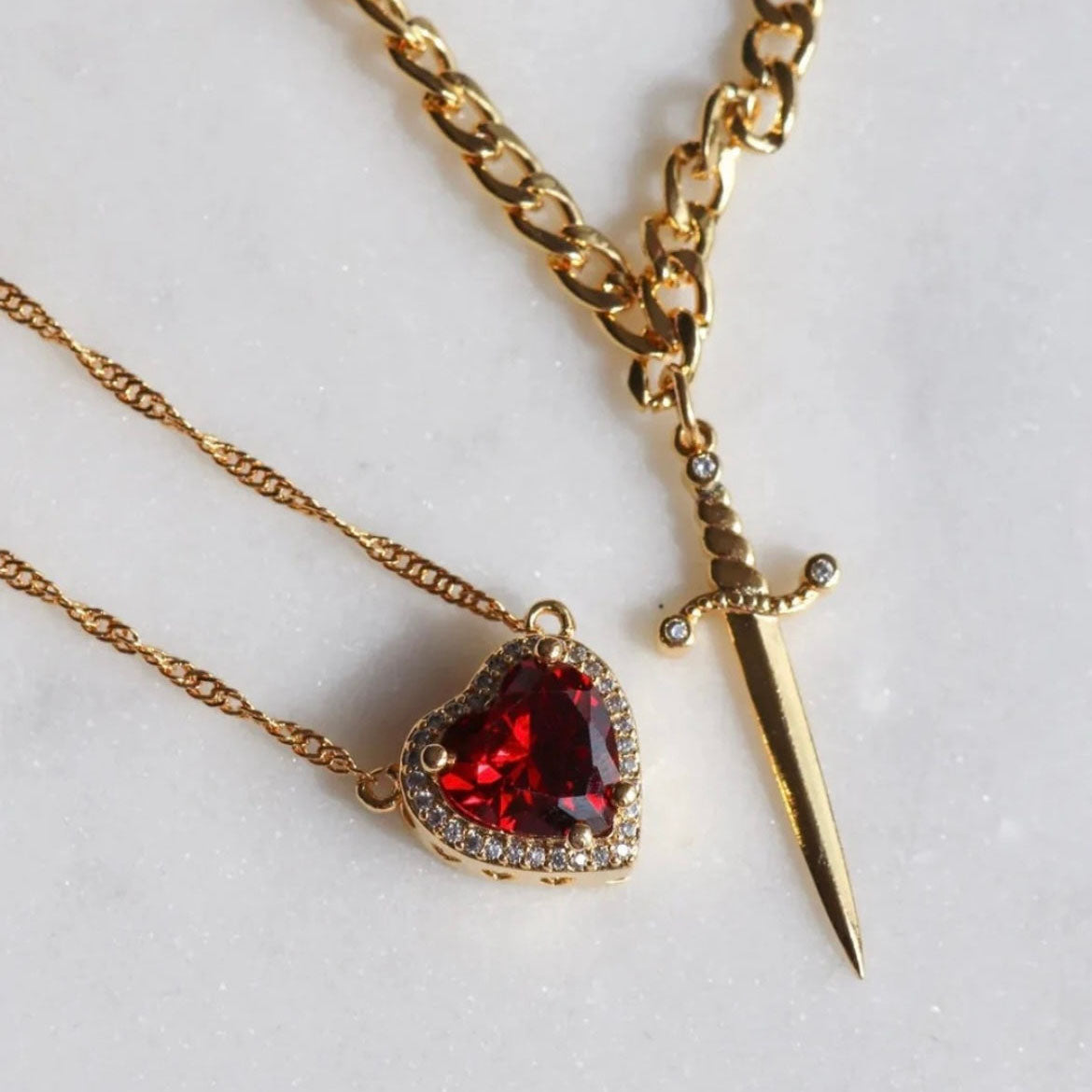 Heart & Sword Necklace Set