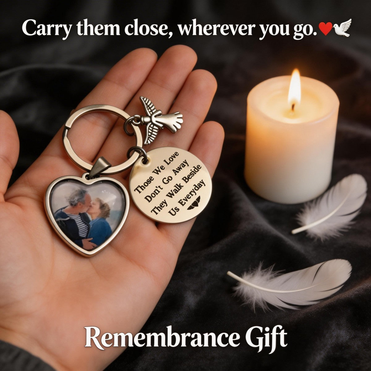 Stainless Steel Remembrance Gift - Heart Charm Personalized Photo Keychain For Loved Ones, Family Keepsakes