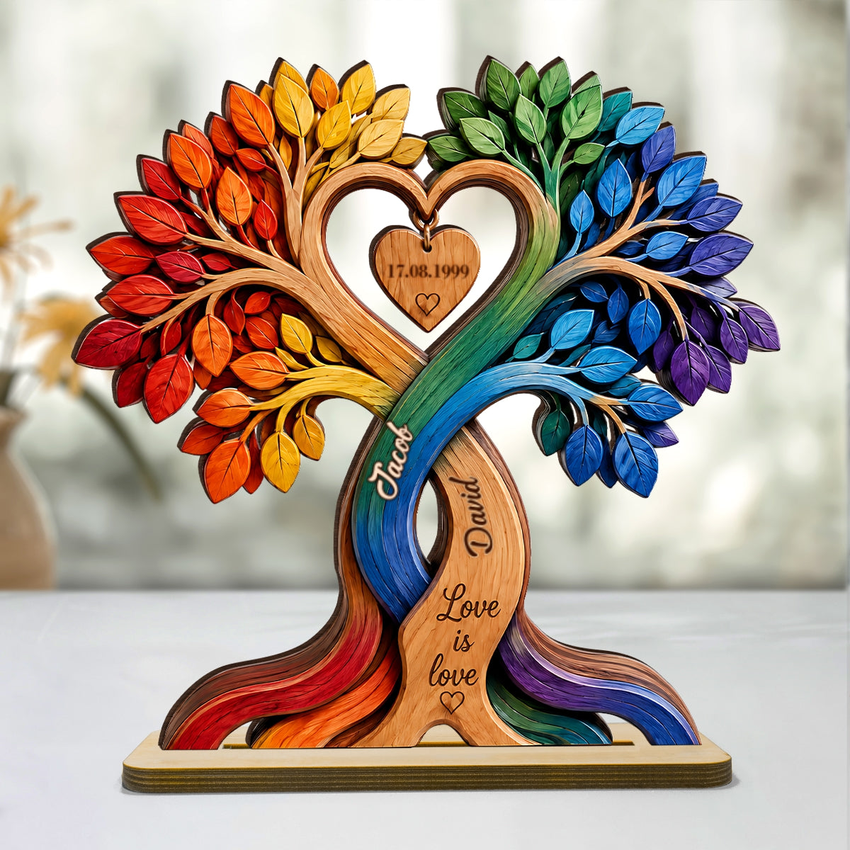 LGBT Couple Heart Tree - Personalized Wooden Plaque - Anniversary Gift for Him, Gift for Her