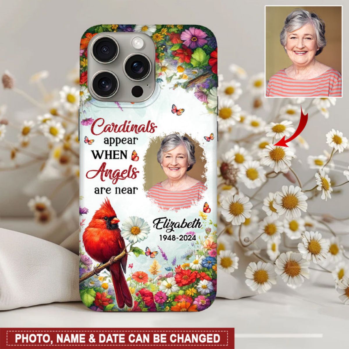 Memorial Red Cardinal Floral Personalized Phone Case